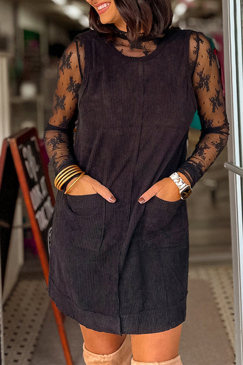 Corduroy Patch Pocket Sleeveless H Line Mini Dress